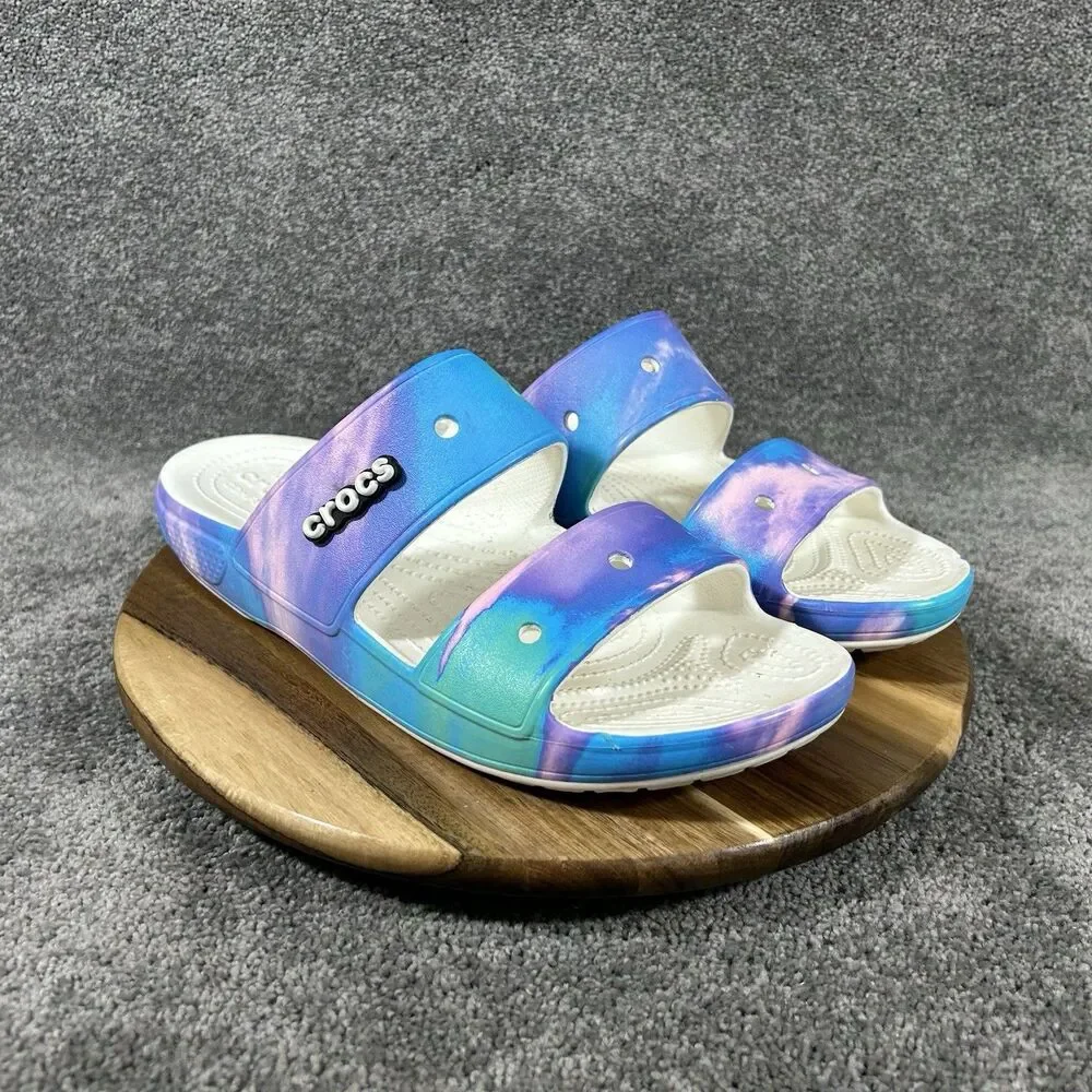 Crocs Classic Out of This World Mens Size 11 Blue Purple Tie Dye Slip On Sandals